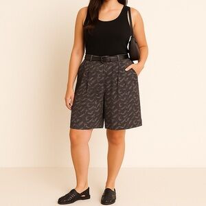 CANVASBACKS Vintage 100% Silk Shorts Size Small Pull-On Pleated Abstract Bermuda